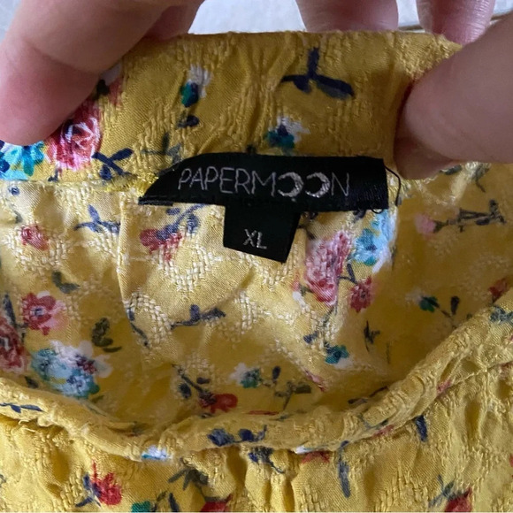 PaperMoon Off Shoulder Ditsy Floral Yellow XL Cottagecore Prairie Boho Top - Picture 4 of 8
